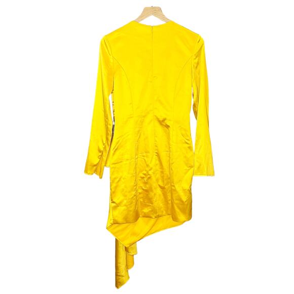 Ieena for Mac Duggal Asymmetrical Draped Long Sleeve Mini Dress - Marigold - 8 - Picture 6 of 10